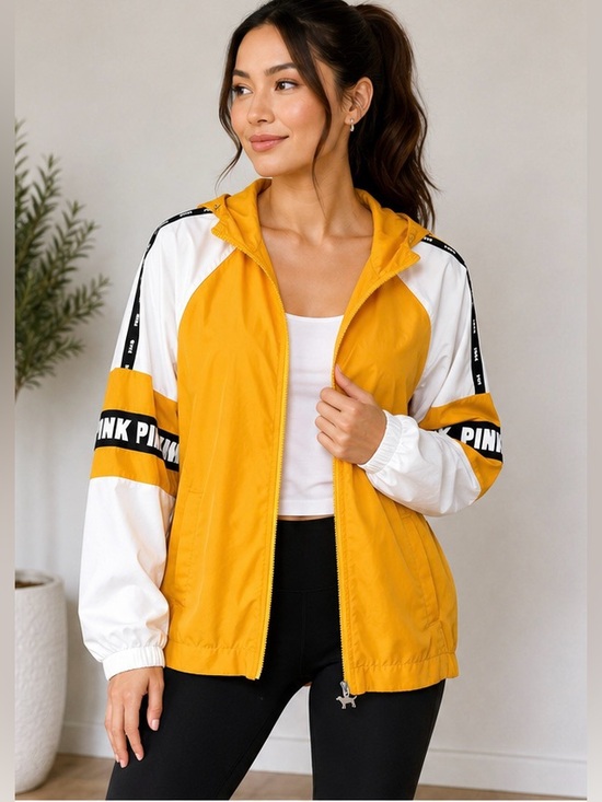 PINK Victoria's Secret Jackets & Blazers - PINK Victoria’s Secret Yellow Colorblock Windbreaker Jacket Women’s XS Hooded